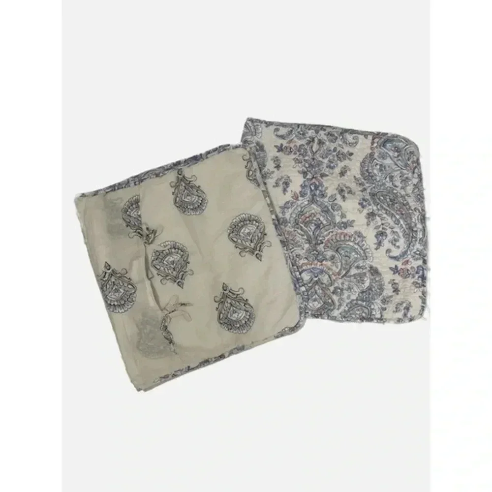 Rachel Ashwell Quilted‎ Pillow Covers Paisley Floral Blue White Size 21x37 Set
